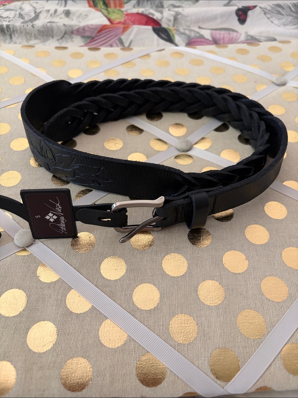 Patricia Nash Embossed Black Braided Leather Belt - Signature Style S New